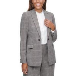 Calvin Klein Plaid One-Button Blazer Tobacco Multi 14